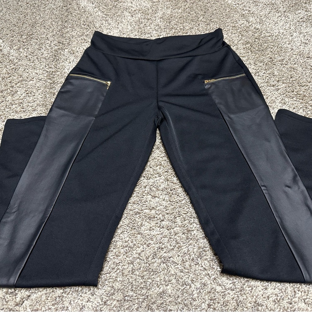 Black Pants with Faux Leather Accents